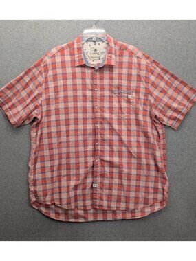 Lerros Shirt Mens 3XL Red Blue Plaid Short Sleeve Button Up Linen Blend Casual
